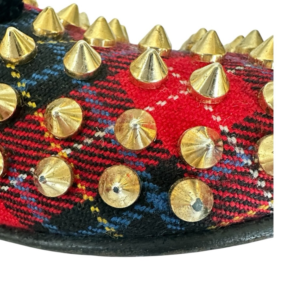Christian Louboutin Rollerboy Spikes Loafers Mens 41.5 Red Tartan Studded - Picture 13 of 16